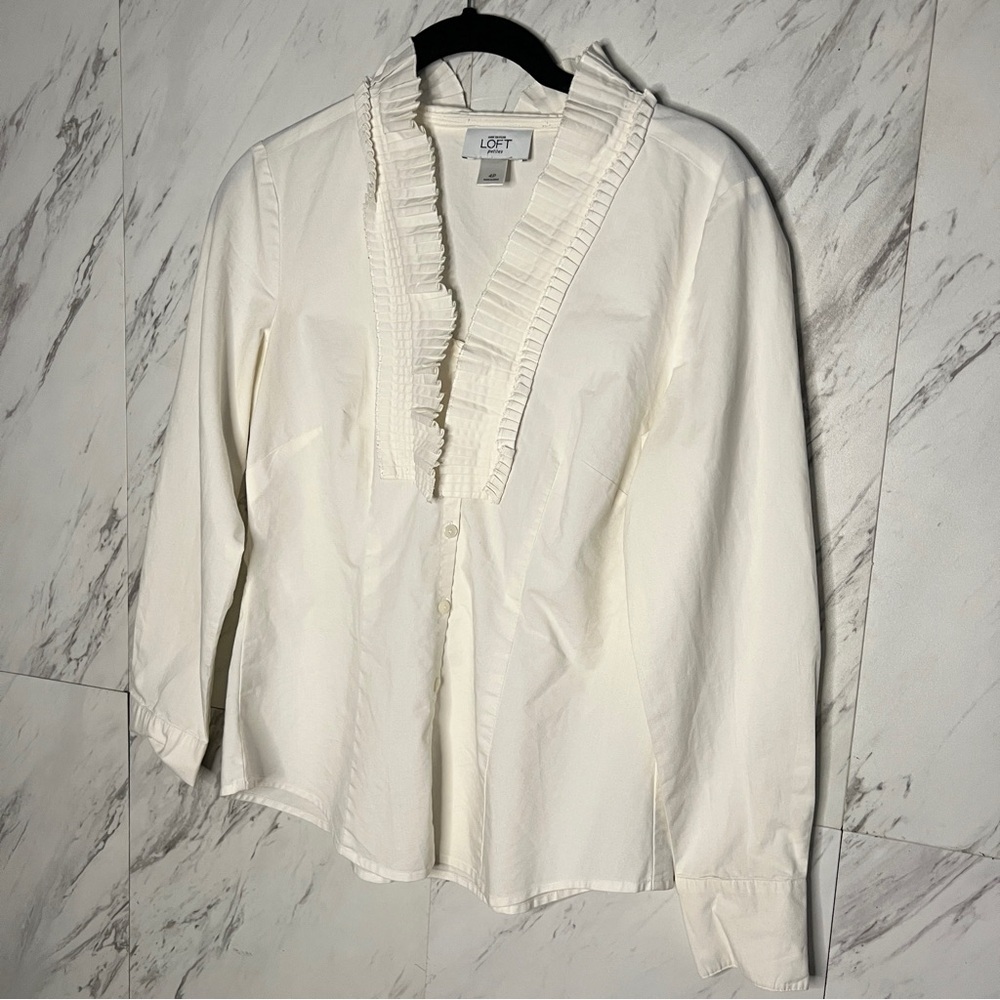 Ann Taylor Loft Pleated Ruffle Button Up Blouse Top SZ 4P